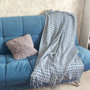 Axyaa Vintage Tassel Blue Plaid Blanket Throw Bedspread Sofa Cover