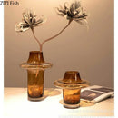 Axyaa Amber Glass Vase Hydroponic Flower Arrangement Artistic Decor - Dried Flower Vessel