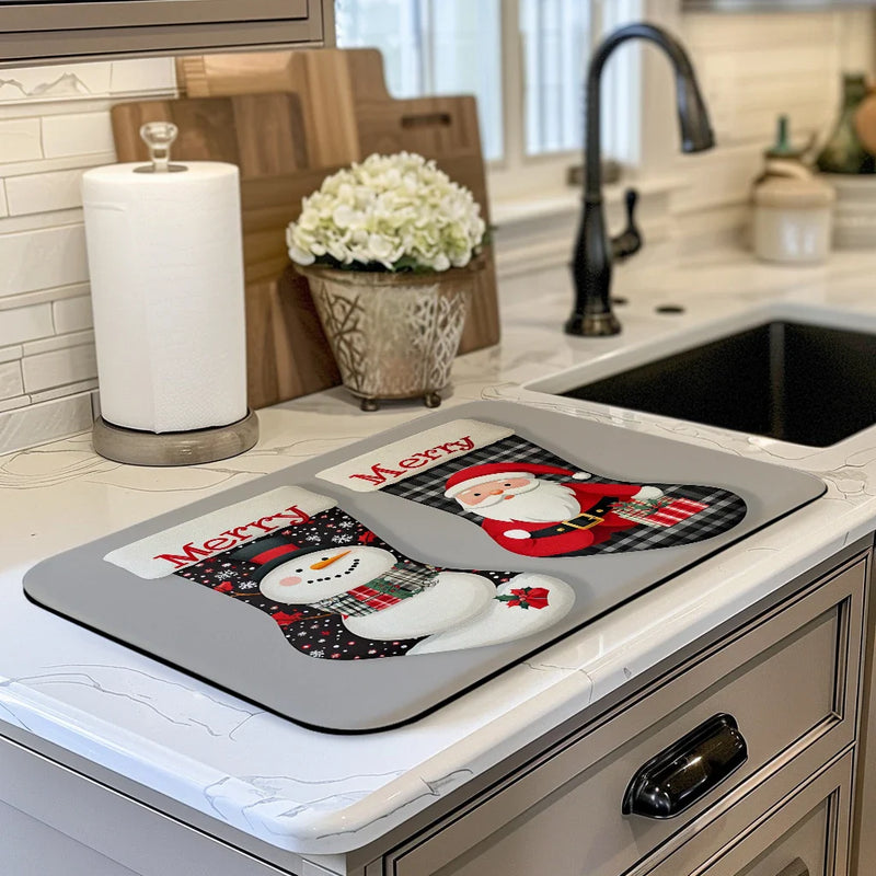 Axyaa Kitchen Draining Mat Santa Super Absorbent Quick Dry Bathroom Drain Pad