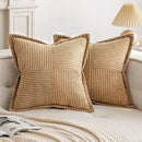 Axyaa Corduroy Boho Striped 18x18 Inch Throw Pillow Covers for Couch Sofa