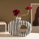 Axyaa Zebra Stripes Ceramic Vase Modern Floral Decor Desk Aesthetic Room Decoration