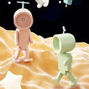 Axyaa Astronaut Mini Square Robot Night Light LED with Battery, Wooden Decor & Ambient Light