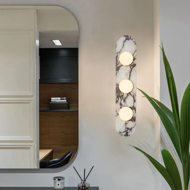 Axyaa White Black Stone Wall Light with Glass Sconce for Indoor Spaces