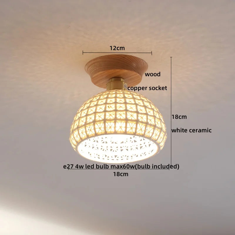 Axyaa Glass Wood LED Ceiling Lamp for Home Restaurant Living Room Decor