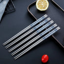 Axyaa Blue & White Porcelain Chopsticks Set - Non-slip Stainless Steel, Round, 10 Pairs