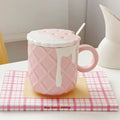 Axyaa 400ML Biscuit Pattern Coffee Mug With Lid, Spoon - Cute Kawaii Ceramic Cup