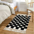 Axyaa Nordic Cotton Linen Tassel Rug - Handmade Checkerboard Tufted Mat for Living Room