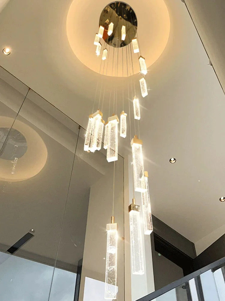 Axyaa Crystal Ceiling Chandelier: Modern Nordic Pendent Lamp, Long Staircase Chandelier