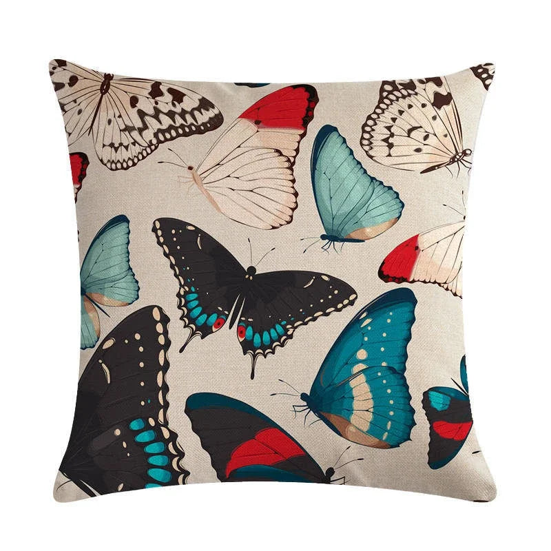 Butterfly Cotton Linen Throw Pillow Cover for Home & Car Decor - Axyaa