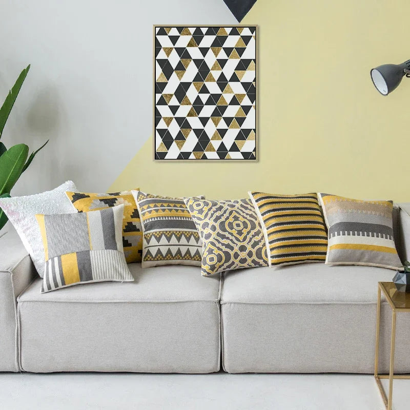 Geometric Embroidered Pillow Cover 45x45cm for Living Room by Axyaa