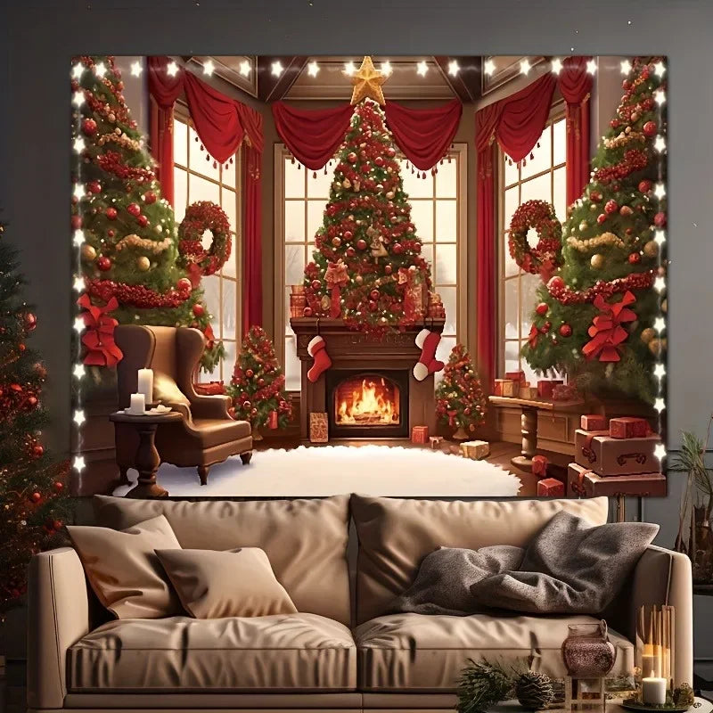 Christmas Day Party Background Cloth Tree Wall Tapestry for Home & Outdoor Photography by Axyaa