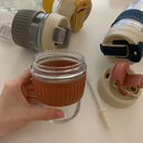 Axyaa Glass Water Bottle with Lid & Straw - Portable & Anti-scalding Cup