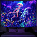 Axyaa Psychedelic UV Wall Tapestry: Skull Mushroom Witchcraft Art - Beautiful Decor