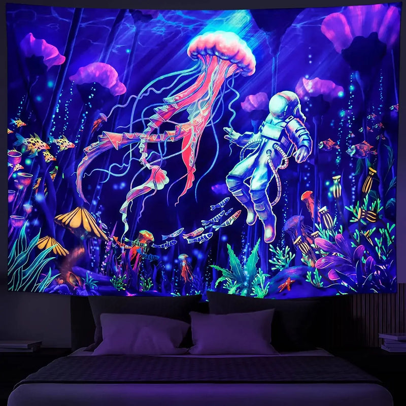 Axyaa Psychedelic UV Wall Tapestry: Skull Mushroom Witchcraft Art - Beautiful Decor