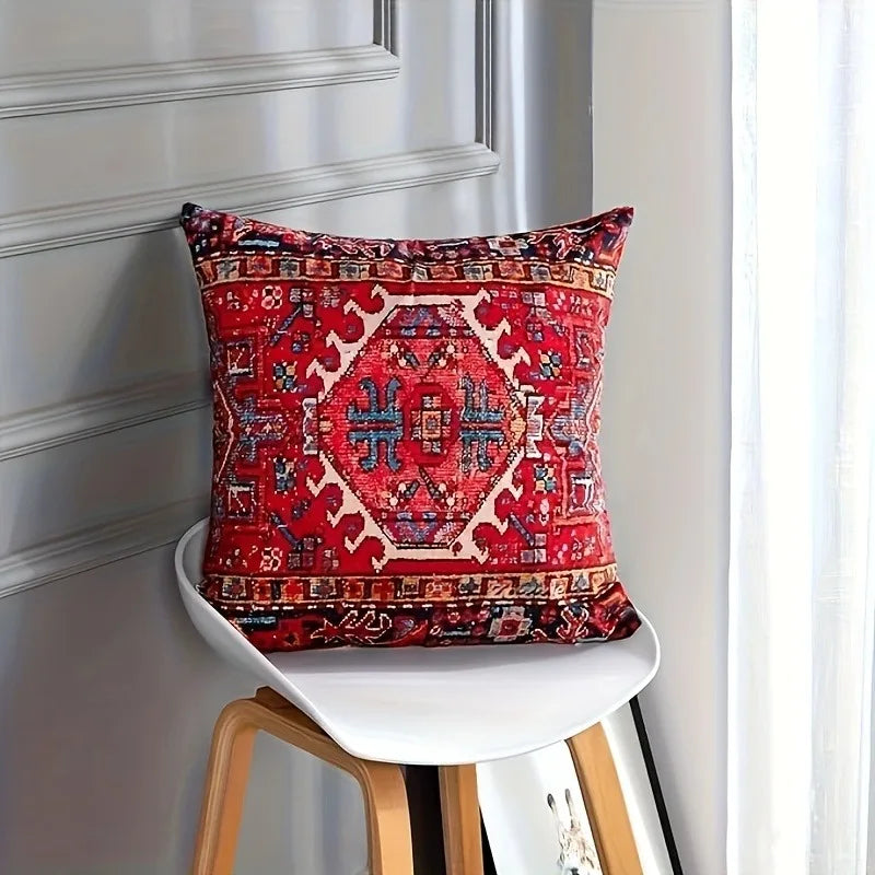 Axyaa Retro Red Ethnic Style Pillowcase for Home Decoration