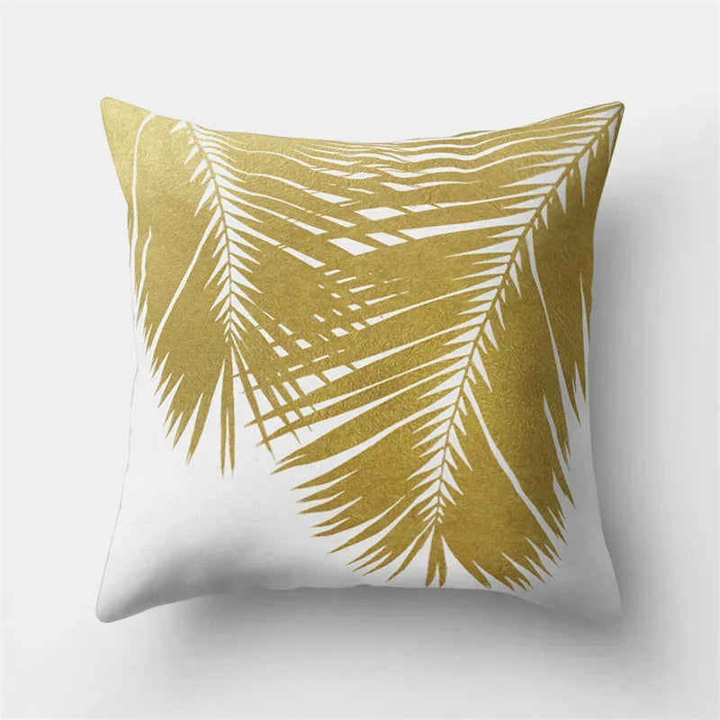 Golden Leaf Tropical Pillow Cover for Home Decor by Axyaa