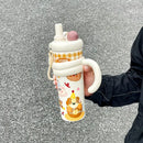 Axyaa Cute Insulated Straw Tumbler with Handle, Leakproof Thermos Bottle