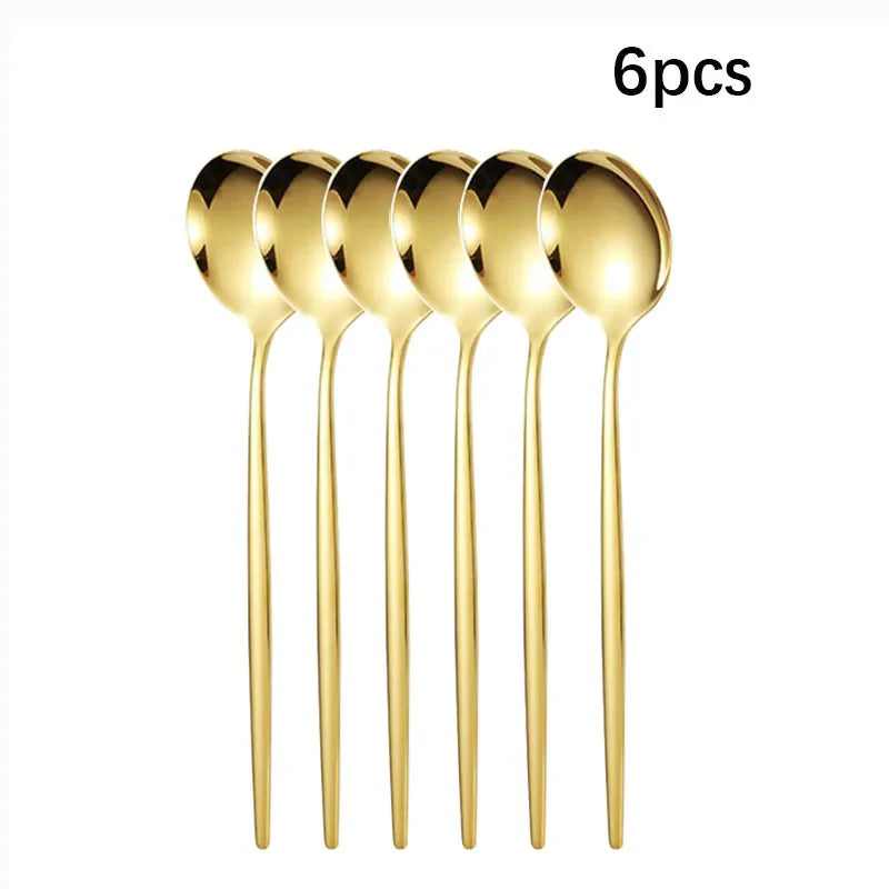 Axyaa 6pcs/30pcs Golden Stainless Steel Cutlery Set