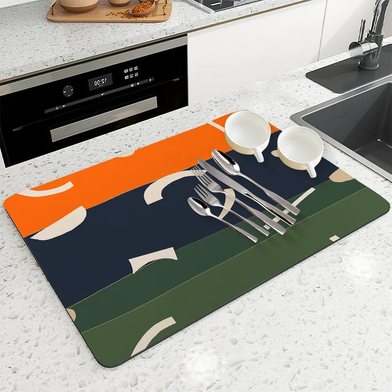 Axyaa Geometric Dry Coffee Mat: Absorbent & Anti-Slip Cup Drying Mats