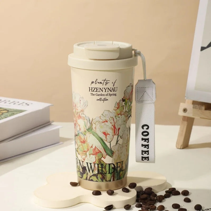Axyaa 500ml Stainless Steel Vacuum Insulated Coffee Cup Straw Mug