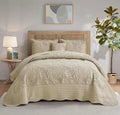 King Size Leaves Pattern Quilt Set by Axyaa - Reversible & Elegant Bedding Coverlets