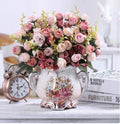Axyaa Ceramic Vase & Flower Arrangement Set - Home Decor Crafts