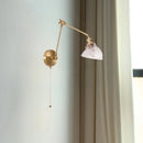 Axyaa Vintage LED Wall Lamp Swing Long Arm Loft Glass Copper Light for Bedroom