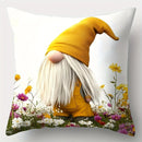 Axyaa Whimsical Gnome & Floral Throw Pillow Covers, 45x45cm Garden Scene Butterflies