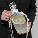 Axyaa Flat Square Sports Water Bottle: Transparent Portable Travel Cup With Adjustable Strap