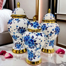 Axyaa Golden Ceramic Vase with Lid - Tabletop Flowers & Storage Jar