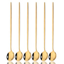 Axyaa Gold Cutlery Set: 6Pcs Long Handle Spoons for Coffee, Tea, Juice, Ice Cream