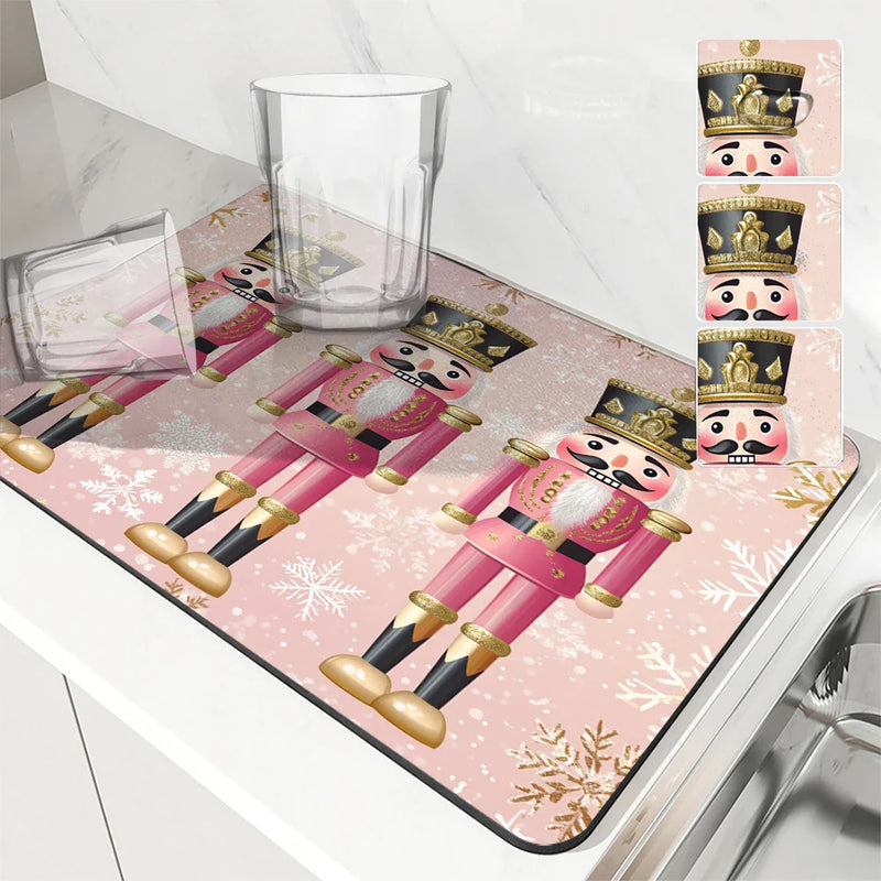Axyaa Christmas Coffee Tablewear Drain Pad: Absorbent & Anti-Slip Drainer