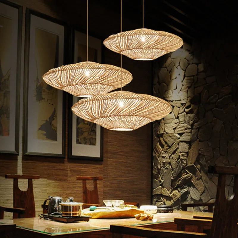 Axya Wabi Sabi Rattan Pendant Light - Japanese Style Wicker Chandelier