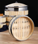 Axya Bamboo Steamer Basket with Stainless Steel Banding - Bun Dumplings DimSum Cage