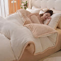 Axyaa Fleece Winter Bedding Set - Thick Coral Fleece, Solid Color, Four-Piece