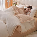 Axyaa Fleece Winter Bedding Set - Thick Coral Fleece, Solid Color, Four-Piece