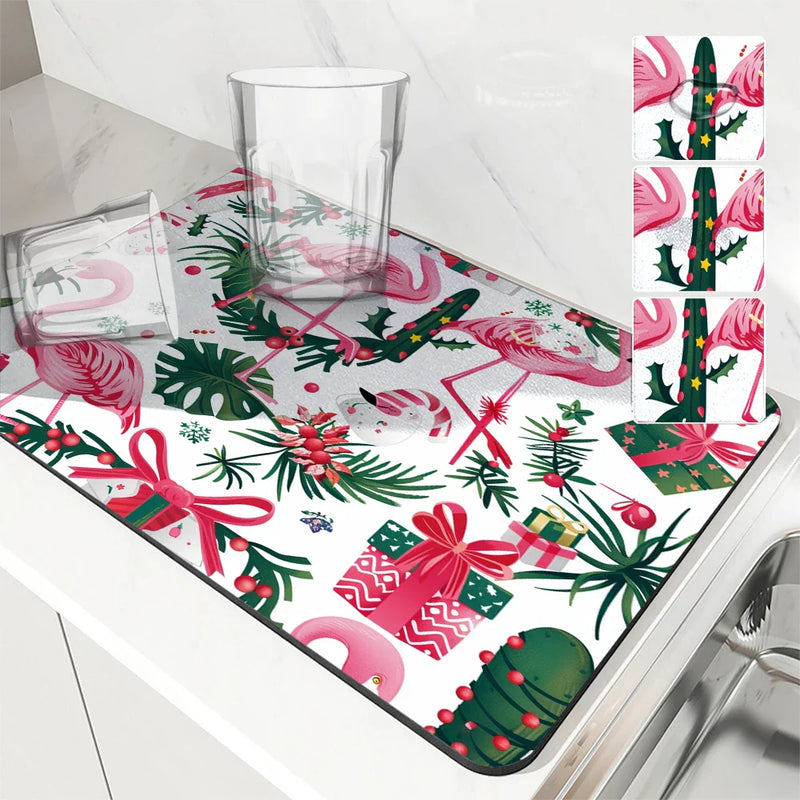 Flamingos Square Dry Mat: Axyaa Absorbent & Anti-slip Cup Drainer