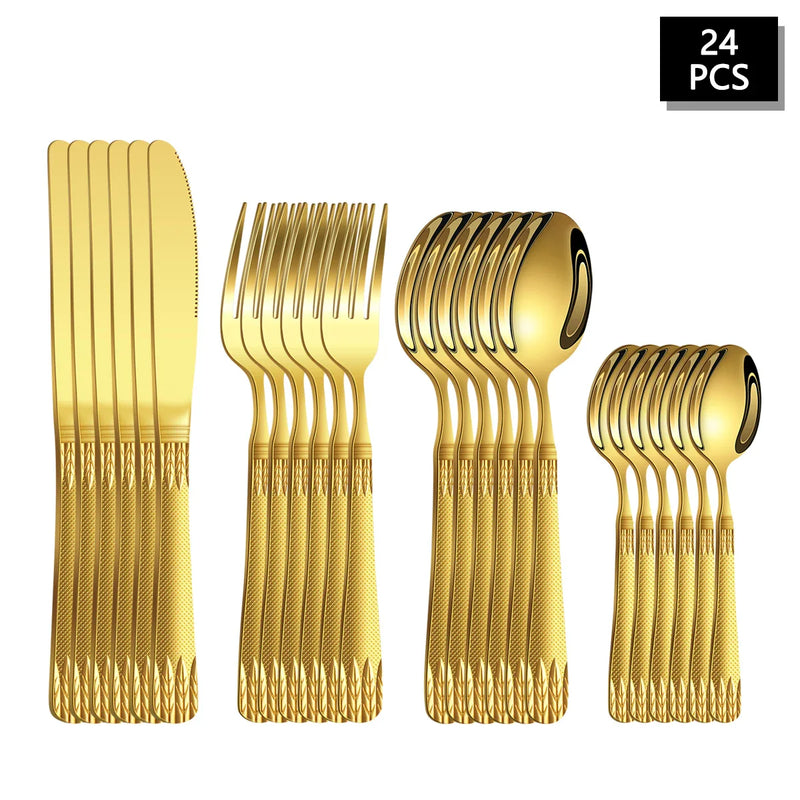 Axyaa Stainless Steel Cutlery Set with Wheat Ear Handle for Family Hotel Party