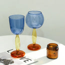 Axyaa Contrast Color Glass Goblet Cup Set - 420ml & 260ml Stemware Wine Glasses