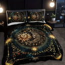 Axyaa Celestial Sun Moon Duvet Cover Set, Golden Astrological Design Bedding