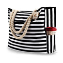 Axyaa Striped Canvas Beach Tote: Foldable, Lightweight, Water-Resistant Travel Bag