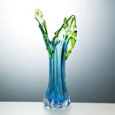 Axyaa Water Blue Glass Vase for Large Fresh Flowers, Unique Irregular-shaped Art Piece