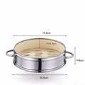 Axyaa Stainless Steel Bamboo Steamer Set - Round Drawer, Handle, Grid, Bamboo Lid