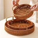 Axyaa Handwoven Rattan Basket with Handle - Food Storage Tray, Wicker Storage Organizer