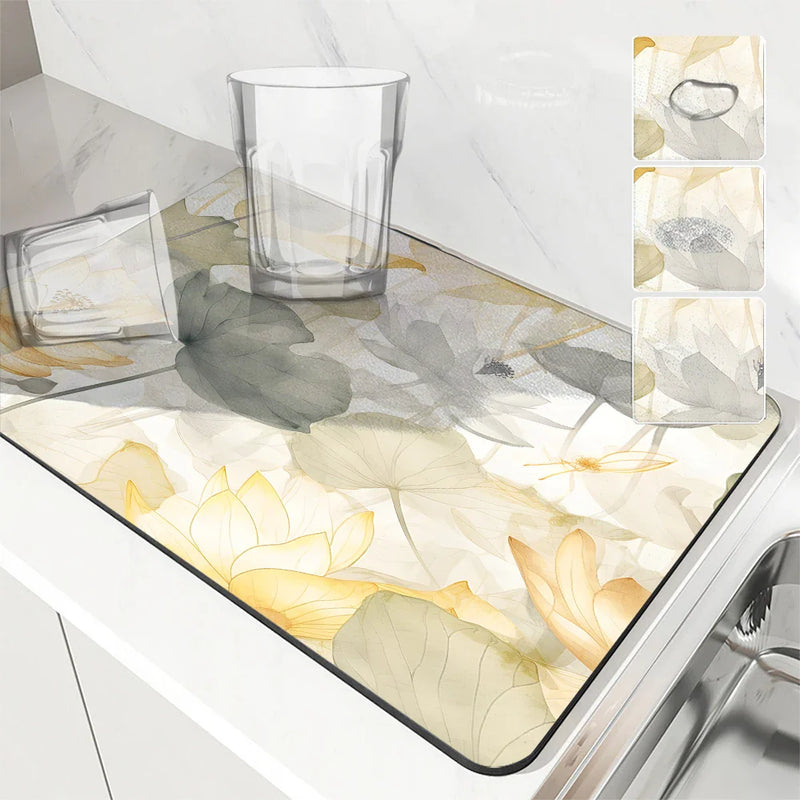 Watercolor Flower Drying Mat for Kitchen and Bathroom by Axyaa