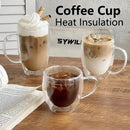 Axyaa Double Wall Glass Coffee Cup with Handle for Heat Insulation