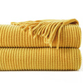 Axyaa Green Plaid Chenille Knit Blanket with Tassels for Bed Couch Décor