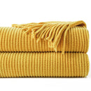 Axyaa Green Plaid Chenille Knit Blanket with Tassels for Bed Couch Décor