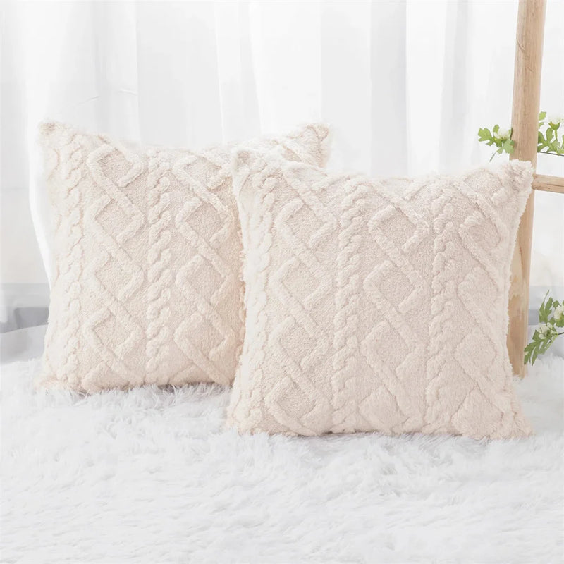 Axyaa Vintage Knit Plush Pillow Cover 45x45 Sofa Couch Cushion Case