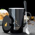 Axyaa Constellations Ceramic Mug Set with Spoon & Lid, 420ml Black Coffee Cup